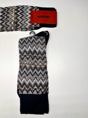 Missoni Black, White & Gold Zigzag Knit Socks NWOT Small Medium S/M